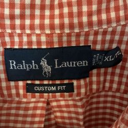 Ralph Lauren Custom Fit Shirt Men's Size XL Orange White Check Plaid Button Down