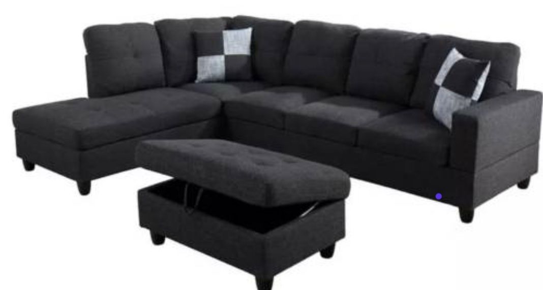 Fabric Linen Sectional Sectional Couch With Ottoman 