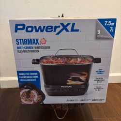 Power XL StirMax 7.5 Qt Multi-Cooker with Auto Stir/Shred Paddle and 9 Presets, Matte Black