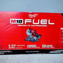 Brand new Milwaukee M18 FUEL 18V 10 in. Lithium-Ion Brushless Cordless Dual Bevel Sliding Compound Miter Saw Kit with One 8.0 Ah Battery 
