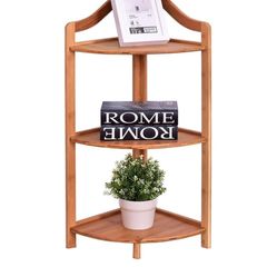 Corner Shelving 3 Tier Bamboo Free Standing Rack Plant Table Ship Living Room