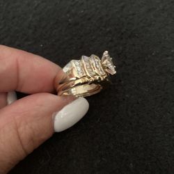 14K Gold Diamond Engagement and Wedding Ring