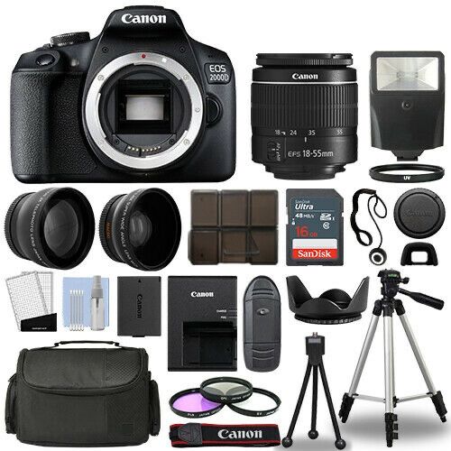 Canon EOS 2000D + 3 Lens Kit 18-55mm +16gb+ Flash & more