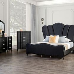Brand New Black 4pc Queen Bedroom Set (Available In Eastern King)