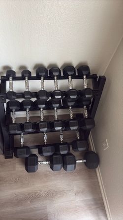 Rubber Hex Dumbbell Set with Rack