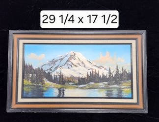 Framed Mountain Landscape Oil Painting