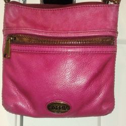 Magenta Color Leather Fossil Crossbody Purse Details Below