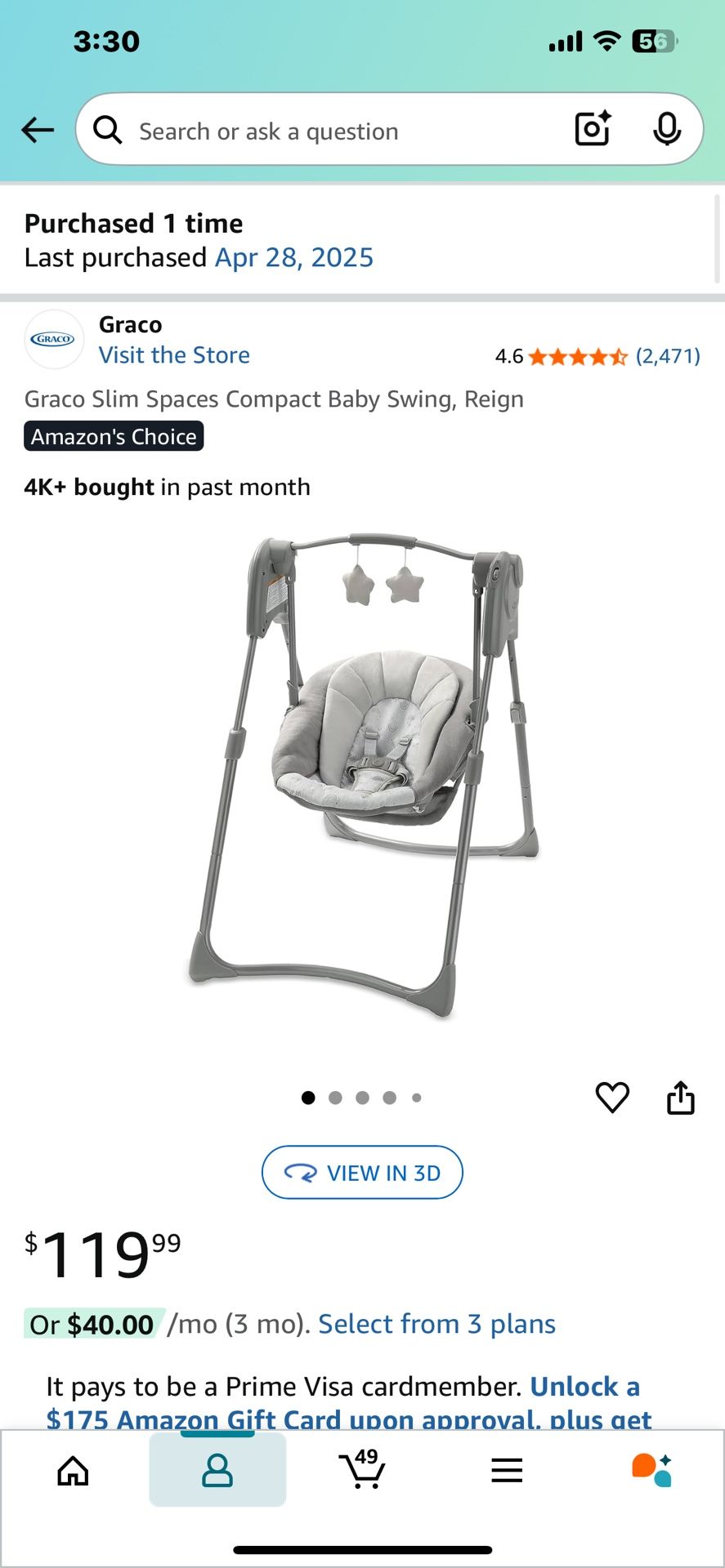 Graco Slim Spaces Compact Baby Swing