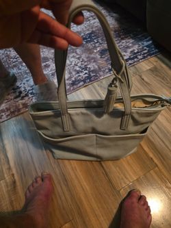 Light Gray Leather Tote Handbag with Tassel  SONOMA