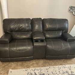 Leather Reclining Loveseat With Charging Station And Cup holders 