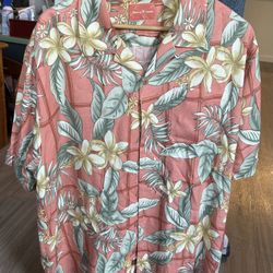 Tommy Bahama Silk Linen Hawaiian Shirt Men’s Pink Coral Floral Tropical Size XL