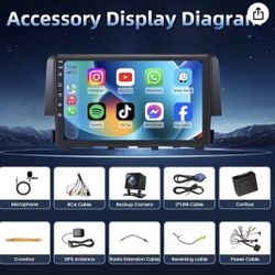 Car Radio for Honda Civic 2016-2021: 9" HD Touchscreen Stereo with Wireless CarPlay Android Auto, 8 Core CPU, 5G WiFi GPS