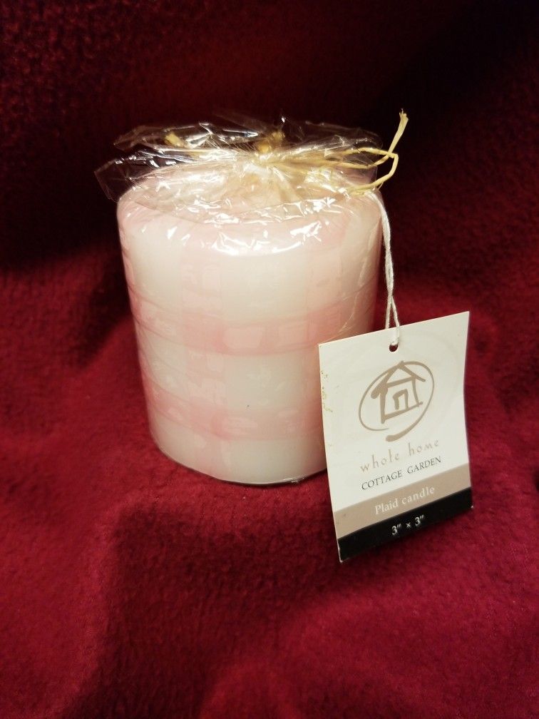 Pink Plaid Pillar Candle