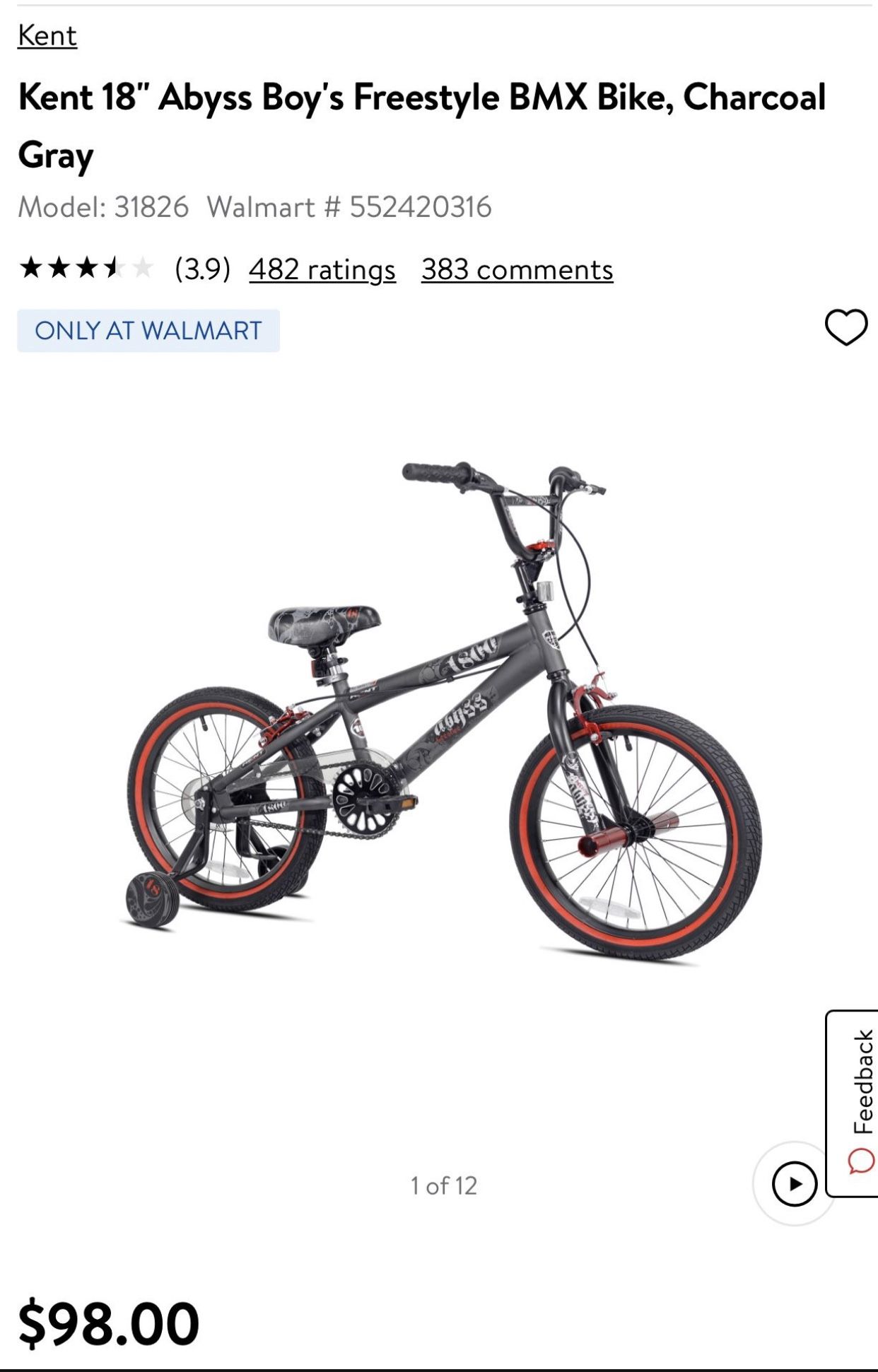Kent Kent 18 Abyss Boy's Freestyle BMX Bike, Charcoal Gray