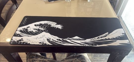Black and white Japanese wave gaming mouse pad