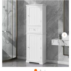 22 in. W x 11 in. D x 67.3 in. H White Freestanding Storage Linen Cabinet with Drawer and Adjustable Shelf