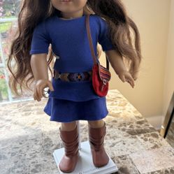 American Girl Doll Saige + Boots, Purse, And Earrings