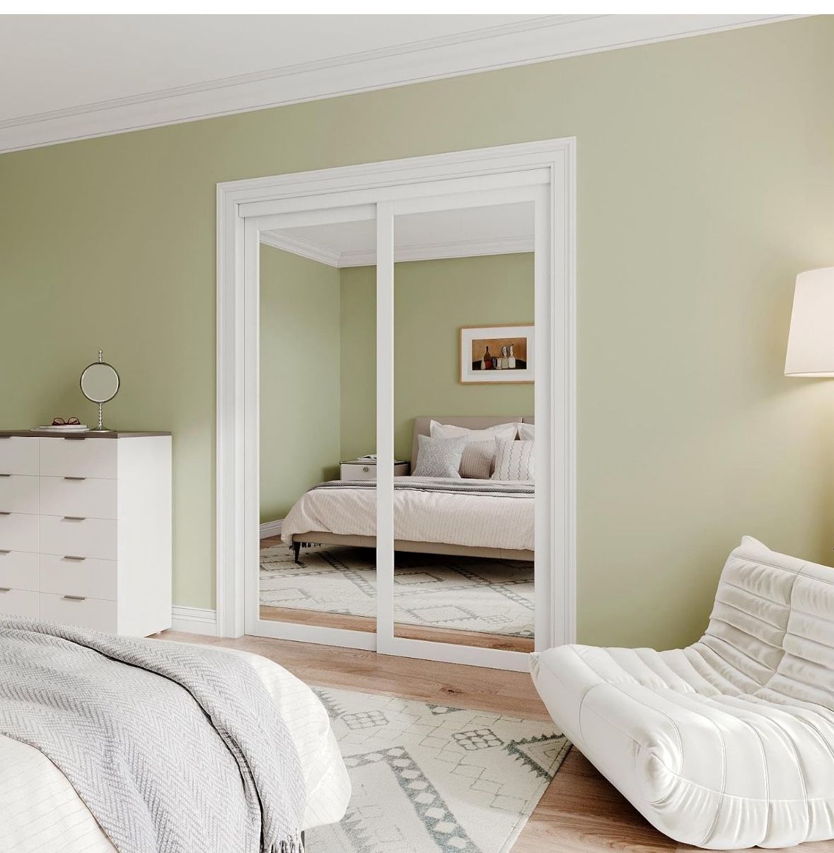 Mirrored Sliding Closet Door 60"(Double 31") x 80" Interior Doors with Hardware Kit & Floor Guide, Preassembled One Side Mirror Door Pre-Drilled Easy