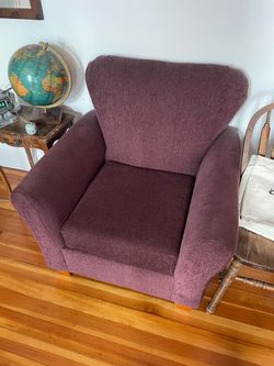 Purple Upholstered Armchair with Wood Legs