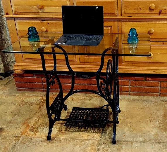 Vintage Cast Iron Sewing Machine Treadle Base With Glass Top