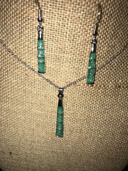 Green and silver earrings and necklace