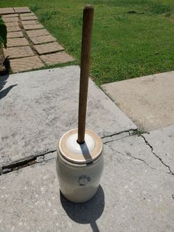 Antique Buckeye Pottery 3-Gallon Stoneware Butter Churn with Lid & Dasher