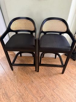 Set of 2 Black Cane Back Bar Stools