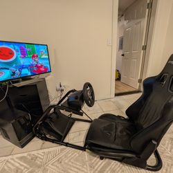 Arcade Racing Station Setup Gaming PC And Wheel Cockpit