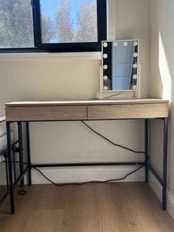 Wood Desk with Built-In Outlets – $40