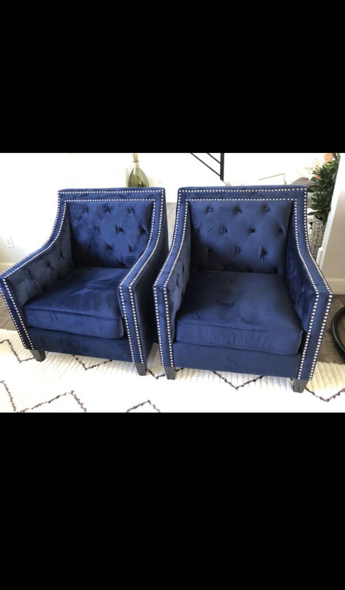 BLUE VELVET TUFTED ACCENT CHAIRS BRAND NEW ($290 EACH/$580 BOTH)