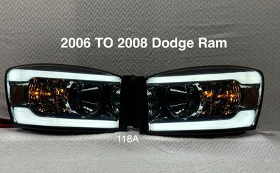 2006 TO 2009 Dodge Ram 1500 / 2500 / 3500 Reflector Style LED Tube Strip Headlights - Smoked Chrome