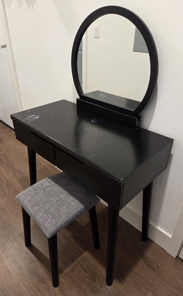 Vanity With Mirror and Stool
