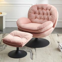 Pink Velvet Papasan / Swivel Accent Chair w/ Ottoman [NEW IN BOX] **Retails For $600