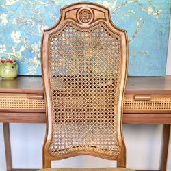 Vintage Cane Back Chair – Solid Wood, Upholstered Seat