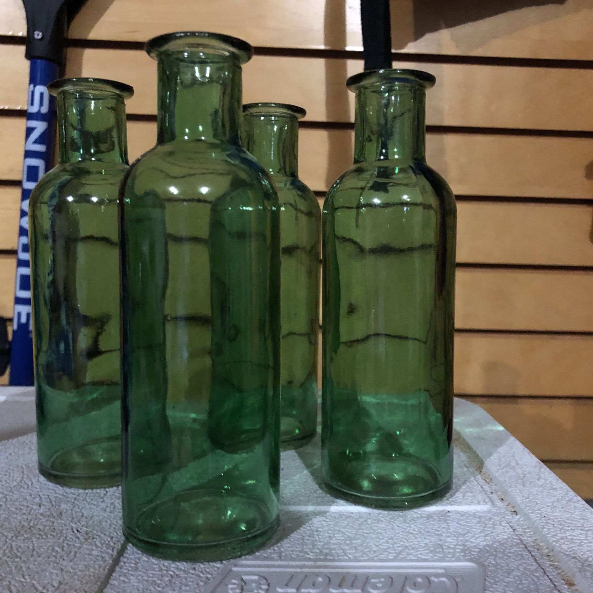 4 Bud Vases Green Glass