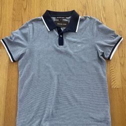 Michael Kors Cotton Blend Polo Shirt Light Chambray Medium Easy Care Collared