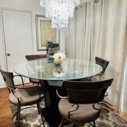 High Glass Table Top Dining Set Include 4 Chairs 