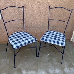 Pair of Metal Ladderback Cafe/Bistro Chairs - Navy Blue & Plaid