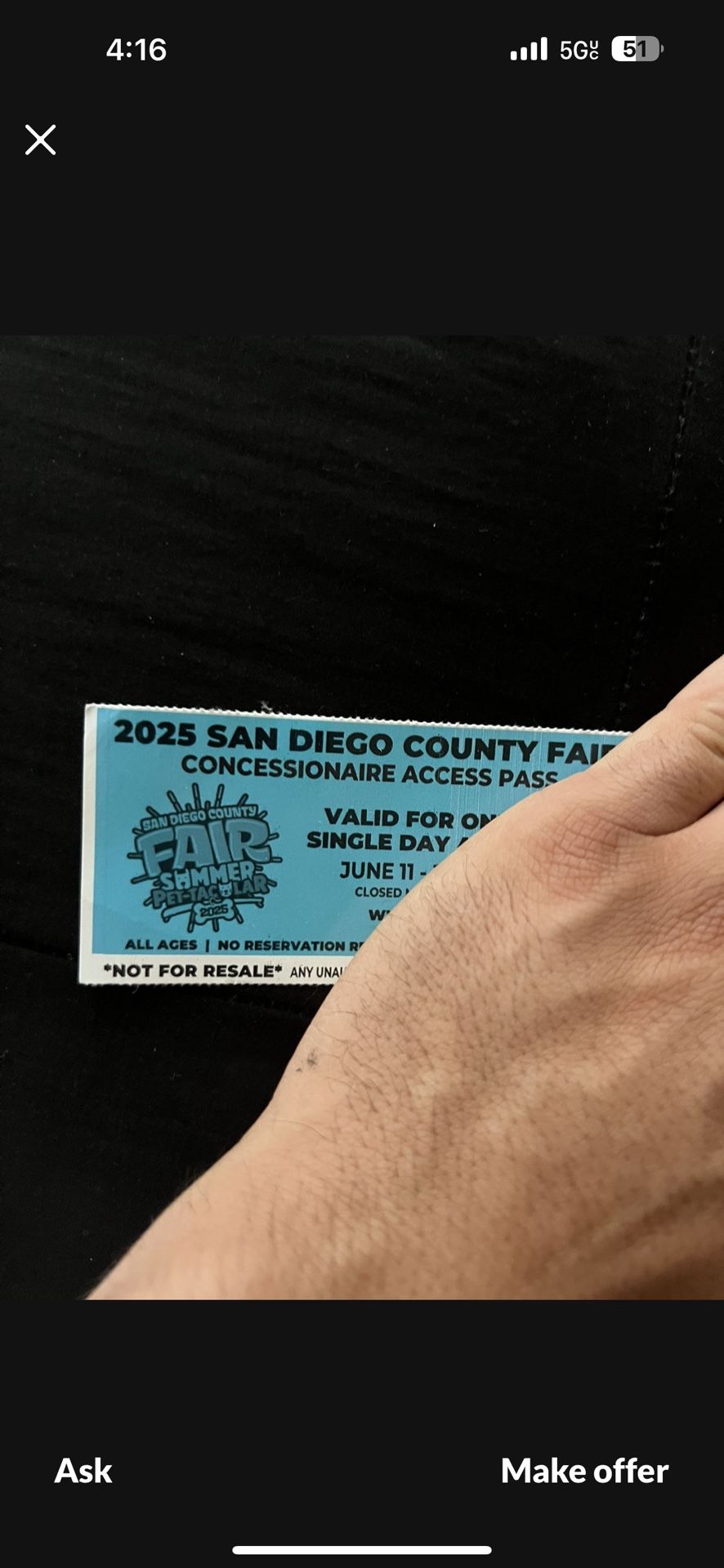 Del Mar Fair Ticket 