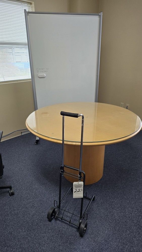 4ft Round Table Blonde/Oak, Glass Top