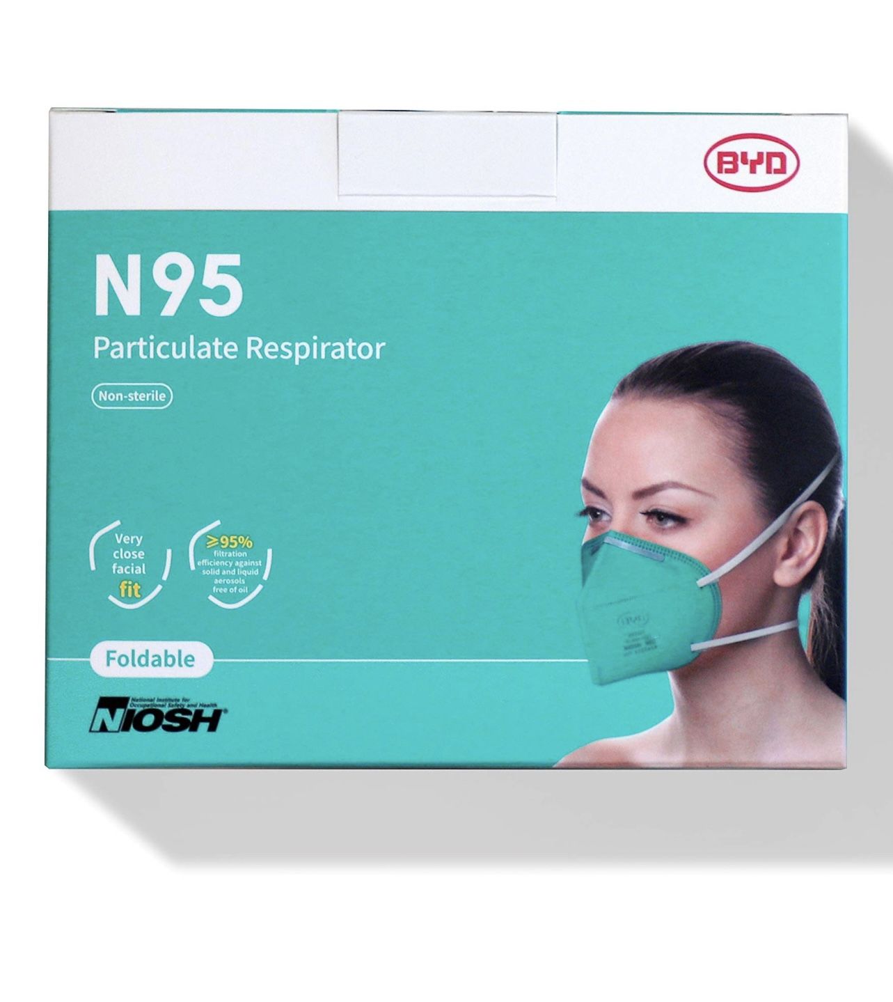 BYD CARE N95 Respirator, 20 Pack with Individual Wrap, Breathable & Comfortable Foldable Safety Mask with Head Strap for Tight Fit