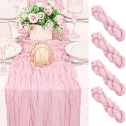 4-Pack of 120-Inch Pink Chiffon Table Runners, Rustic Bohemian Style, Sheer, Romantic, 10 Feet Long, Cheesecloth, for Bridal Shower, Baby Shower Table