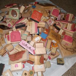 Lot of over 100 Wood Rubber Stamps