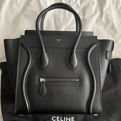 Authentic Celine Black Drummed Leather Micro Luggage 