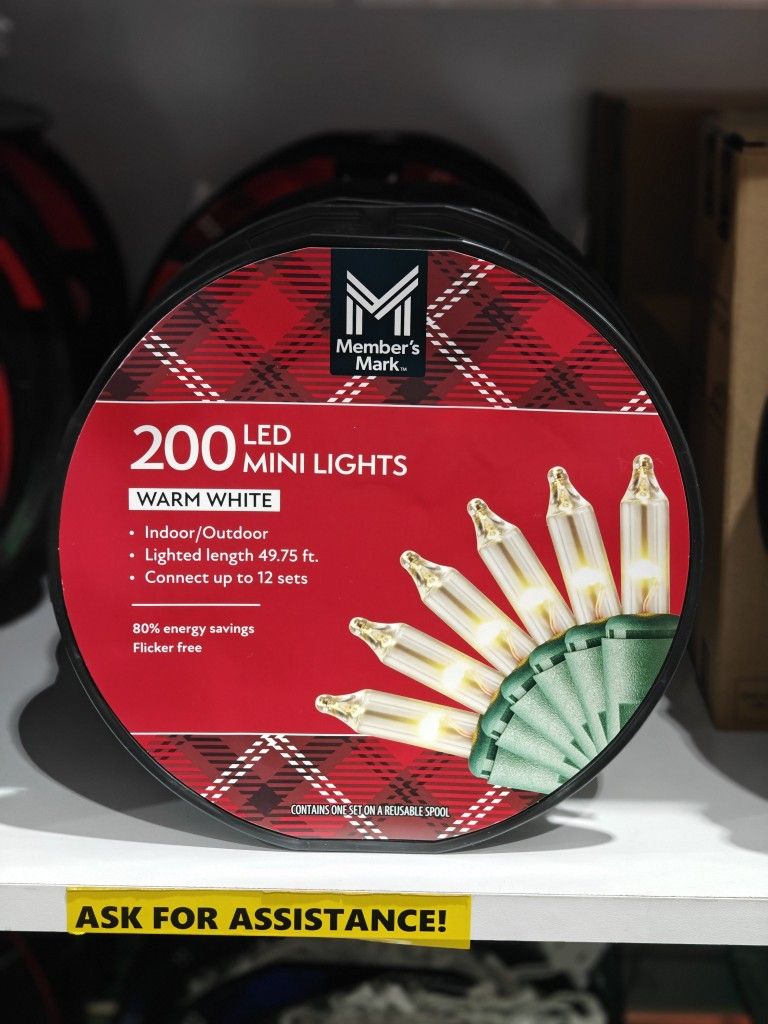 Led Mini Stayz-On Christmas Lights Warm White, 200 Count