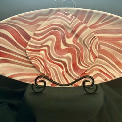 VTG Zanolli Hand Painted Italian Ceramic Serverware Large Oval Platter and Square Plate