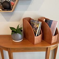 Pair of solid wood MCM (mid century modern)Vintage magazine storage racks document file holders