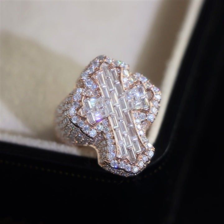 .925 Sterling Silver Cross Moissanite Ring