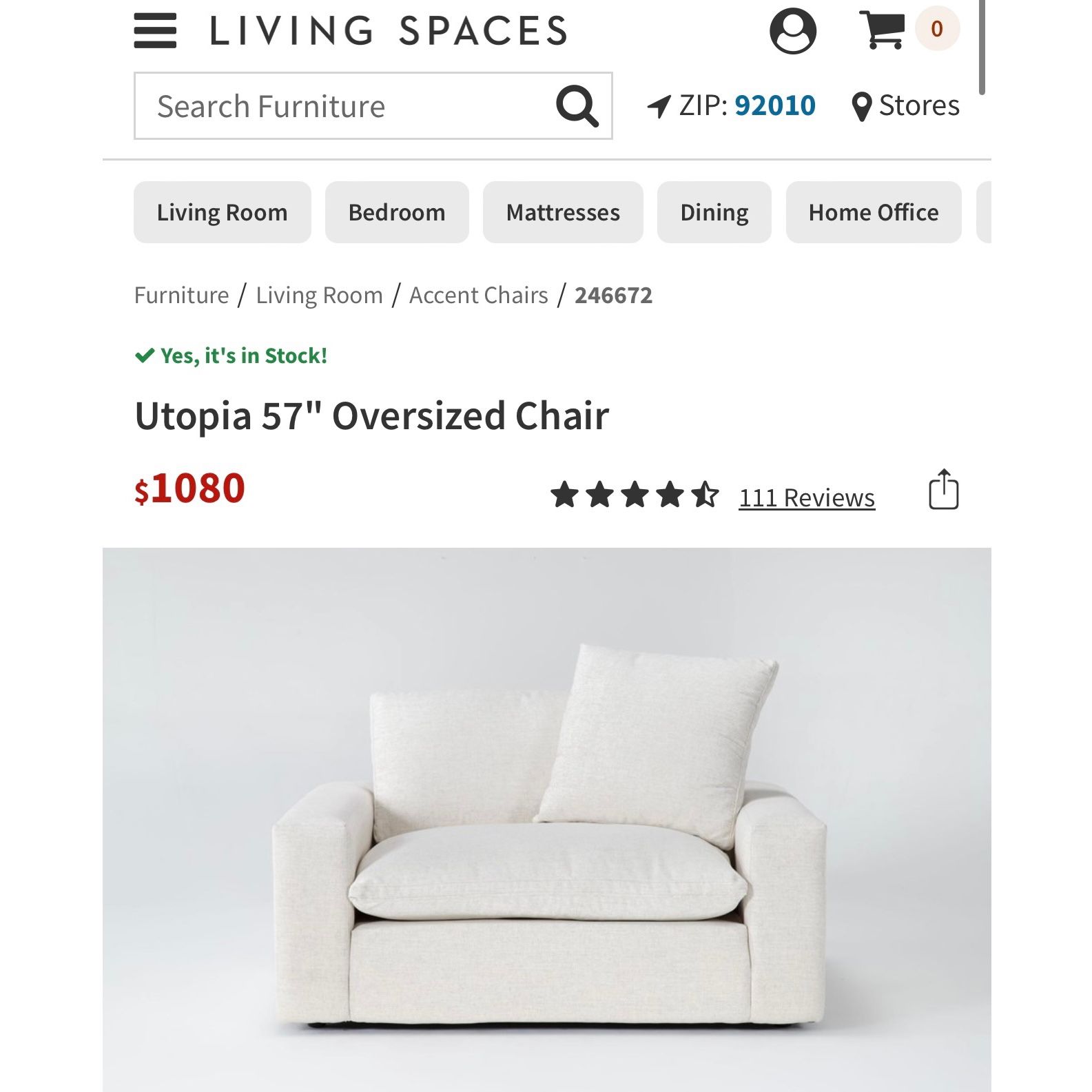 Sofa Living Spaces Utopia 57” Oversized Chair Like New for Sale