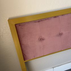 Pink velvet full size headboard gold trim 